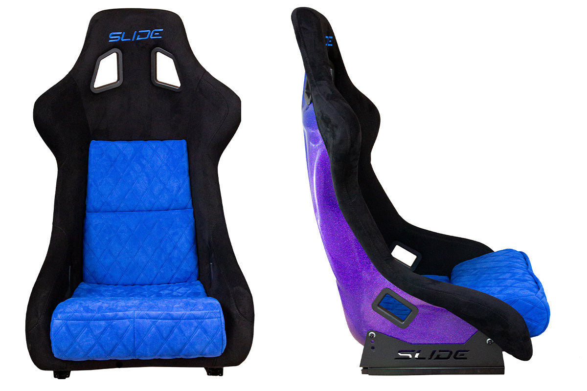 Racing seat Slide KS2 premium black & quilted blue velour purple-blue glitter