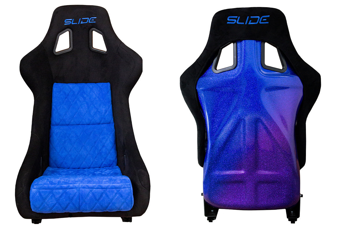 Racing seat Slide KS2 premium black & quilted blue velour purple-blue glitter