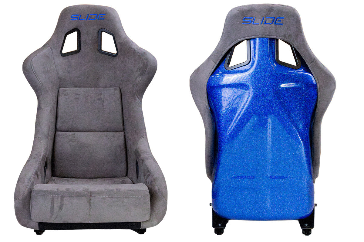 Racing seat Slide KS2 premium grey velour & blue glitter