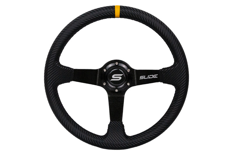 Steering wheel Slide 350mm offset:90mm carbon yellow strip