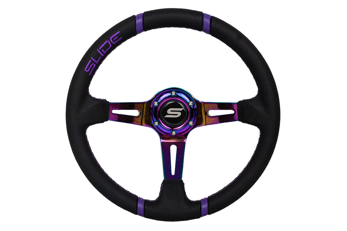 Steering wheel Slide 350mm offset:90mm leather NeoChrome