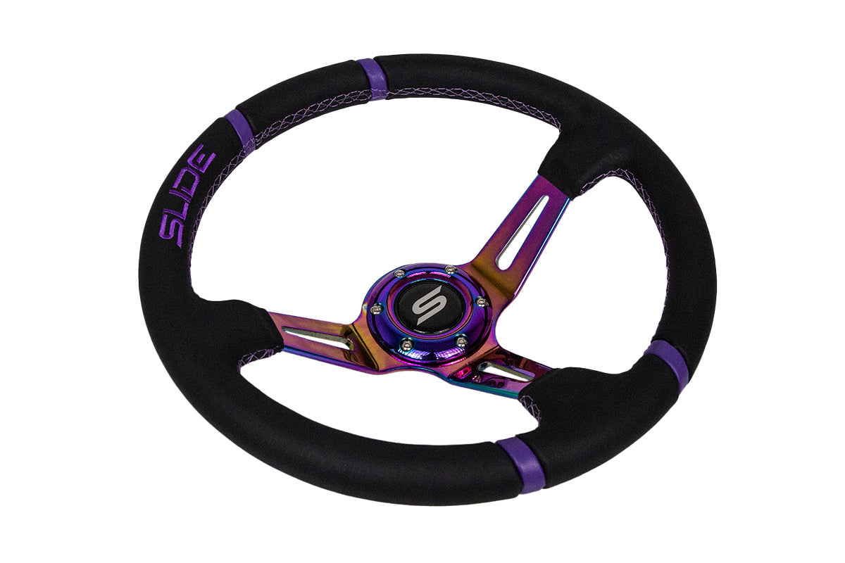 Steering wheel Slide 350mm offset:90mm leather NeoChrome