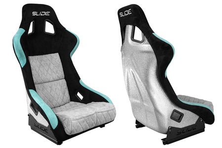 Racing seat Slide KS2 premium black & mint & quilted grey velour silver glitter