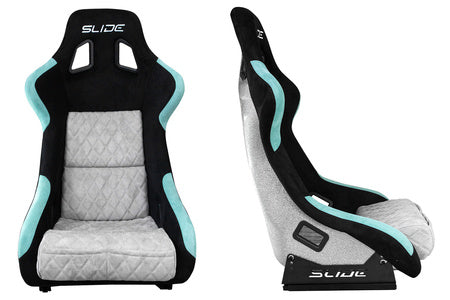 Racing seat Slide KS2 premium black & mint & quilted grey velour silver glitter