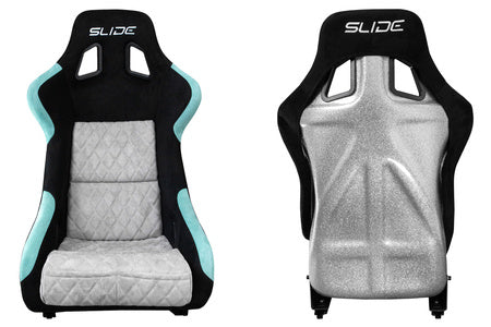 Racing seat Slide KS2 premium black & mint & quilted grey velour silver glitter