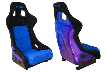 Racing seat Slide KS2 premium black & quilted blue velour purple-blue glitter