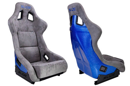 Racing seat Slide KS2 premium grey velour & blue glitter