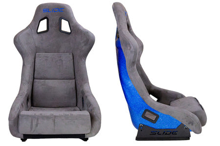 Racing seat Slide KS2 premium grey velour & blue glitter