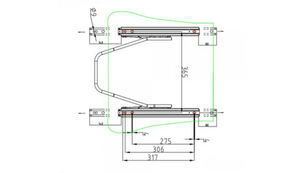 Seat rails universal double adjustable 365mm