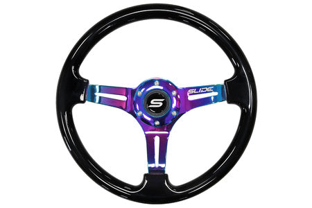 Steering wheel Slide 350mm offset:30mm NeoChrome wood black