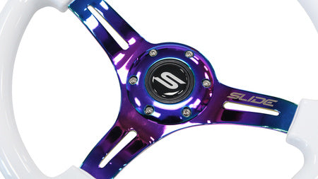 Steering wheel Slide 350mm offset:30mm NeoChrome wood white