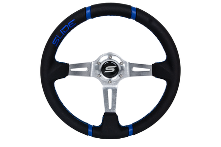 Steering wheel Slide 350mm offset:90mm leather blue