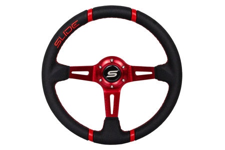 Steering wheel Slide 350mm offset:90mm leather red