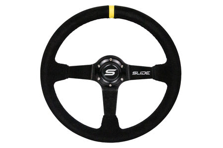 Steering wheel Slide 350mm offset:90mm suede yellow strip