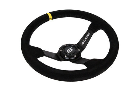 Steering wheel Slide 350mm offset:90mm suede yellow strip