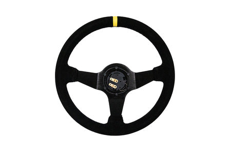 Steering wheel Slide 350mm offset:90mm suede yellow strip